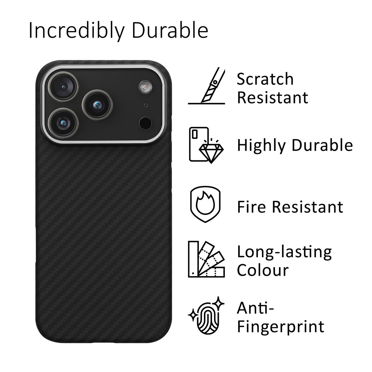 kalibri Schutzhülle kompatibel mit Apple iPhone 17 Pro - Hülle Aramid Schwarz matt