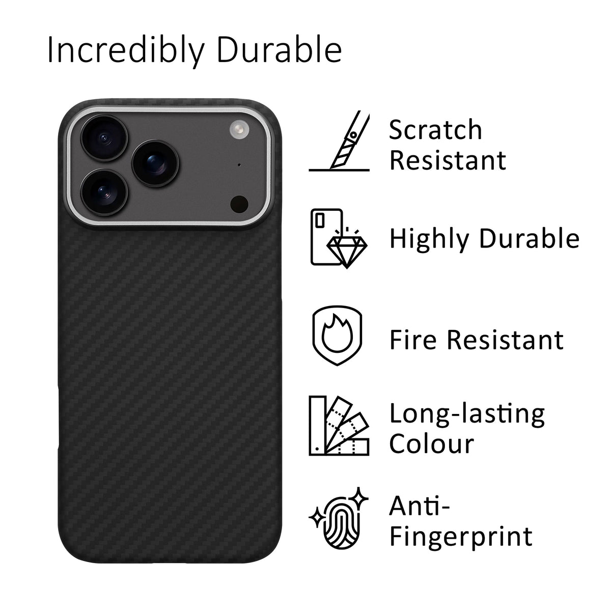 kalibri Schutzhülle kompatibel mit Apple iPhone 17 Pro Max - Hülle Aramid Schwarz matt