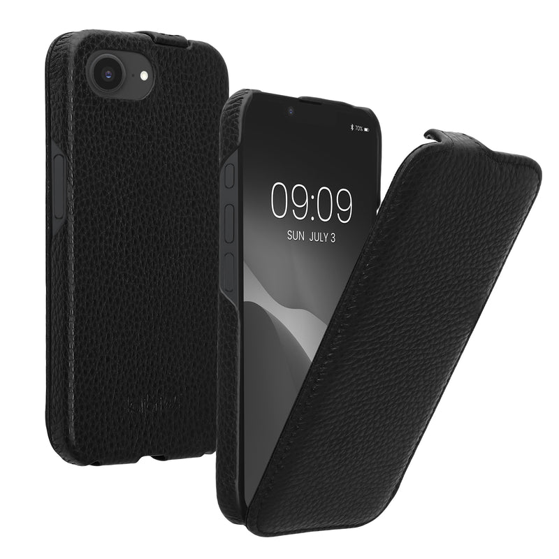 iPhone 17e / iPhone 16e Echtleder Handyhülle Schwarz