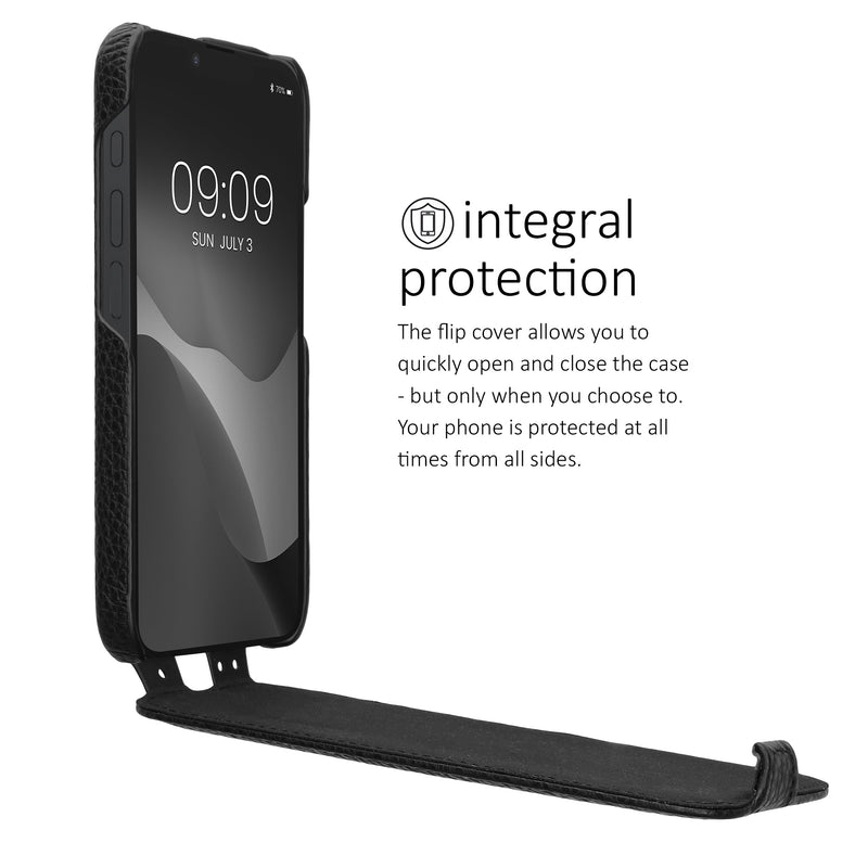 kalibri Flip Hülle Ultra Slim kompatibel mit Apple iPhone 17e / iPhone 16e - Leder Case Schutzhülle Tasche in Schwarz Schwarz