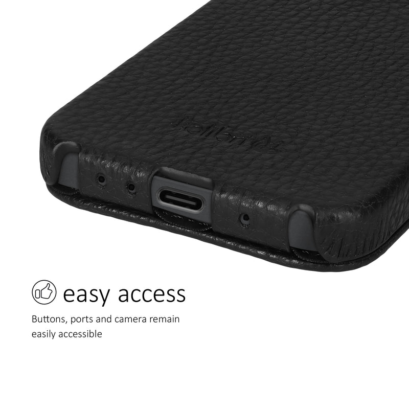kalibri Flip Hülle Ultra Slim kompatibel mit Apple iPhone 17e / iPhone 16e - Leder Case Schutzhülle Tasche in Schwarz Schwarz