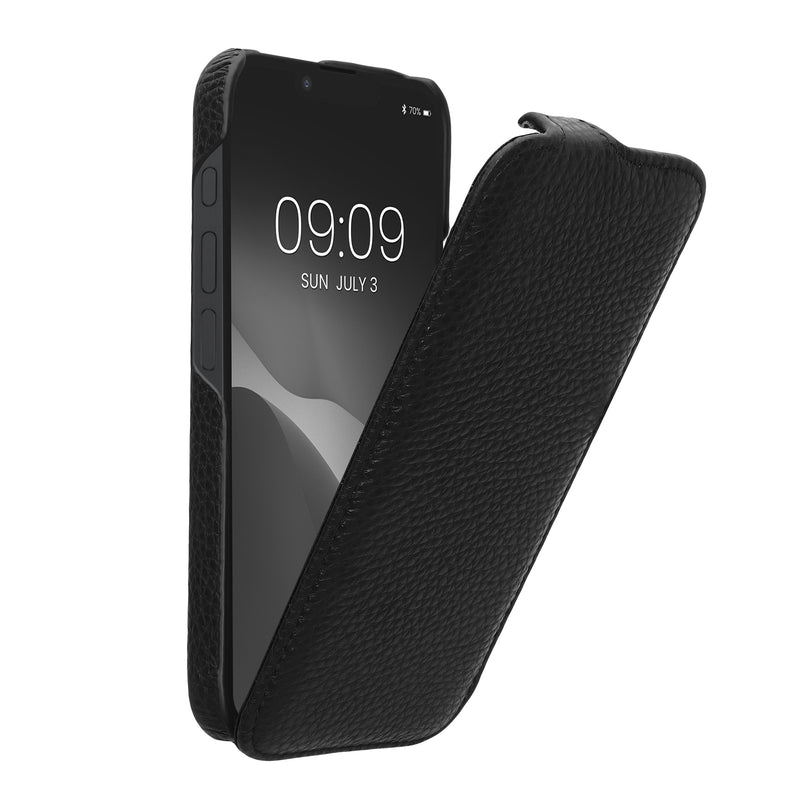 kalibri Flip Hülle Ultra Slim kompatibel mit Apple iPhone 17e / iPhone 16e - Leder Case Schutzhülle Tasche in Schwarz Schwarz