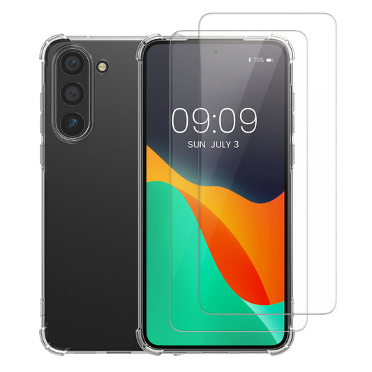 kalibri Case compatible with Samsung Galaxy S24 - Phone Cover with 2x Glass Screen Protectors - Bumper Phone Case
