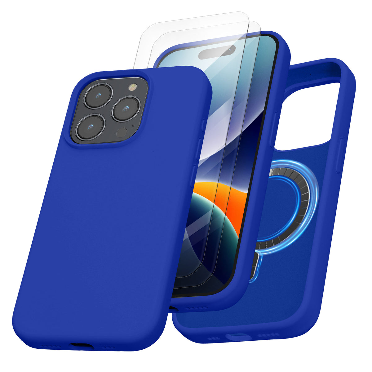 kalibri Case compatible with Apple iPhone 15 Pro Case - Magnetic Silicone Case compatible with MagSafe - Cover with 2x Screen Protectors - Rubberized Phone Case