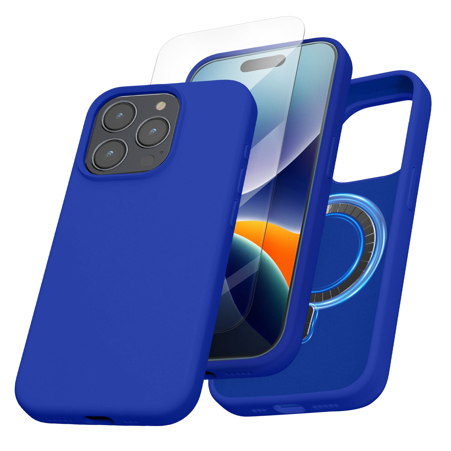 kalibri Case compatible with Apple iPhone 15 Pro Case - Magnetic Silicone Case compatible with MagSafe - Cover with 2x Screen Protectors - Rubberized Phone Case