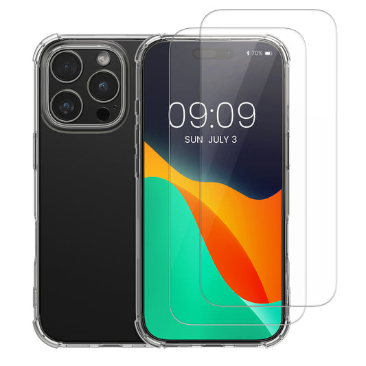 kalibri Case compatible with Apple iPhone 16 Pro - Phone Case with 2x Glass Screen Protector - Cover Phone Case