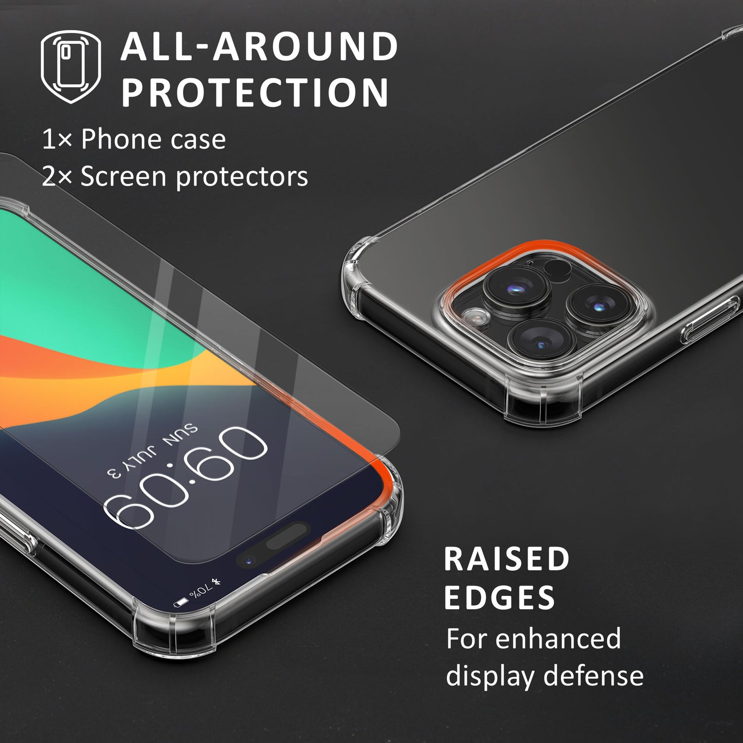 kalibri Case compatible with Apple iPhone 16 Pro - Phone Case with 2x Glass Screen Protector - Cover Phone Case