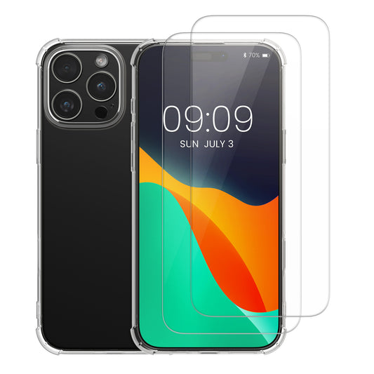 kalibri Case Compatible with Apple iPhone 16 Pro Max - Phone Case with 2x Glass Screen Protector - Cover Phone Case