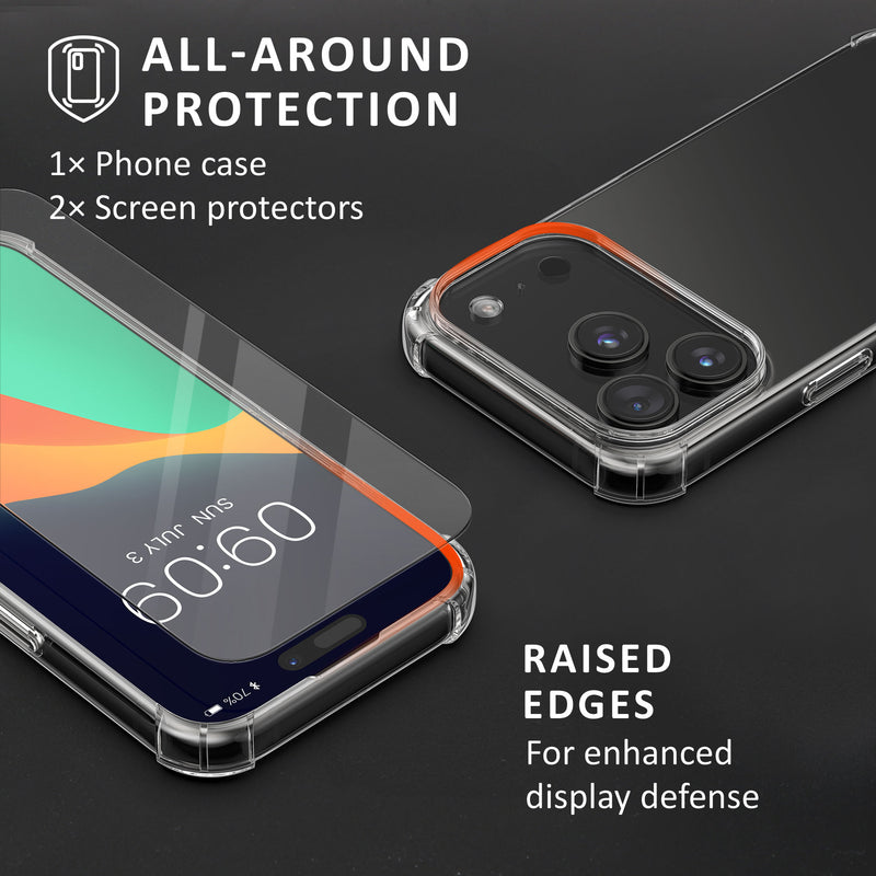 kalibri Case Compatible with Apple iPhone 17 Pro - Phone Cover with 2x Glass Screen Protector - Protective Case