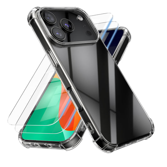kalibri Case Compatible with Apple iPhone 17 Pro - Phone Cover with 2x Glass Screen Protector - Protective Case