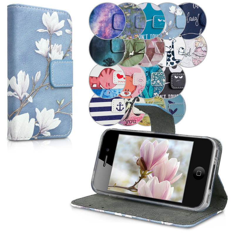 kwmobile Wallet Case compatible with Apple iPhone 4 / 4S - Cover with Stand and Card Slots
