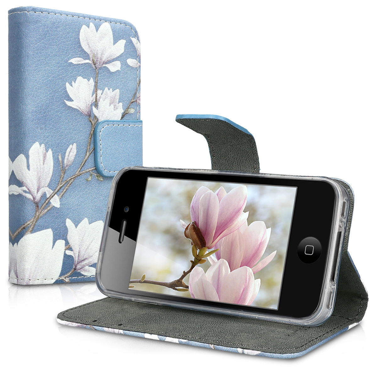 kwmobile Wallet Case compatible with Apple iPhone 4 / 4S - Cover with Stand and Card Slots