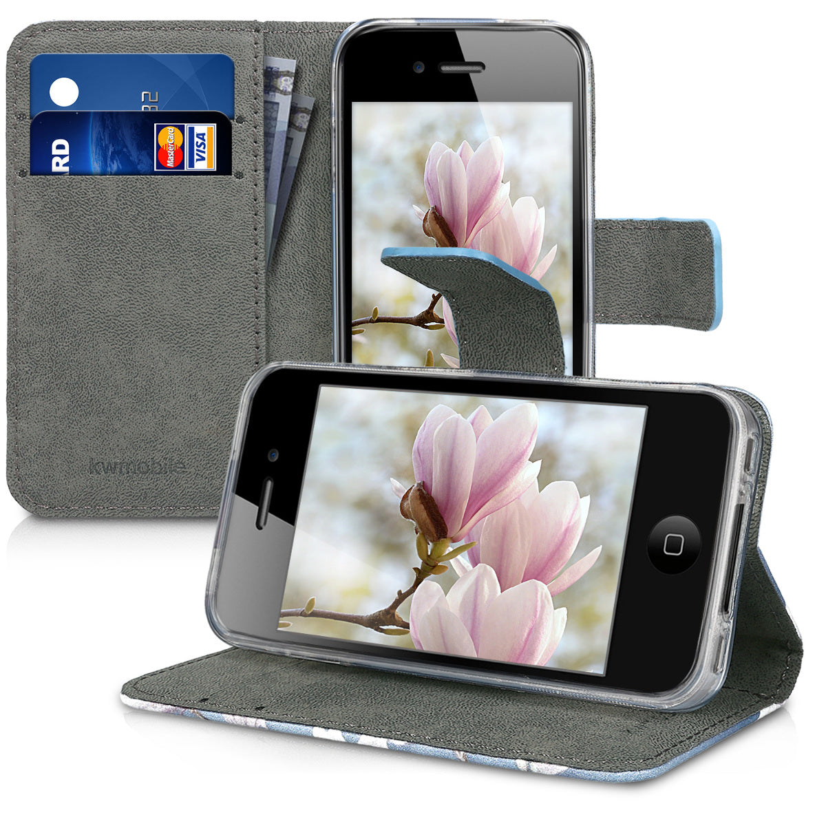 kwmobile Wallet Case compatible with Apple iPhone 4 / 4S - Cover with Stand and Card Slots