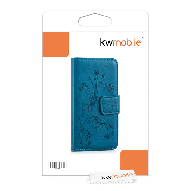 kwmobile Wallet Case Compatible with Apple iPhone SE (1st Gen 2016) / iPhone 5 / iPhone 5S Case - Cover with Stand and Card Slots - Vines Butterfly