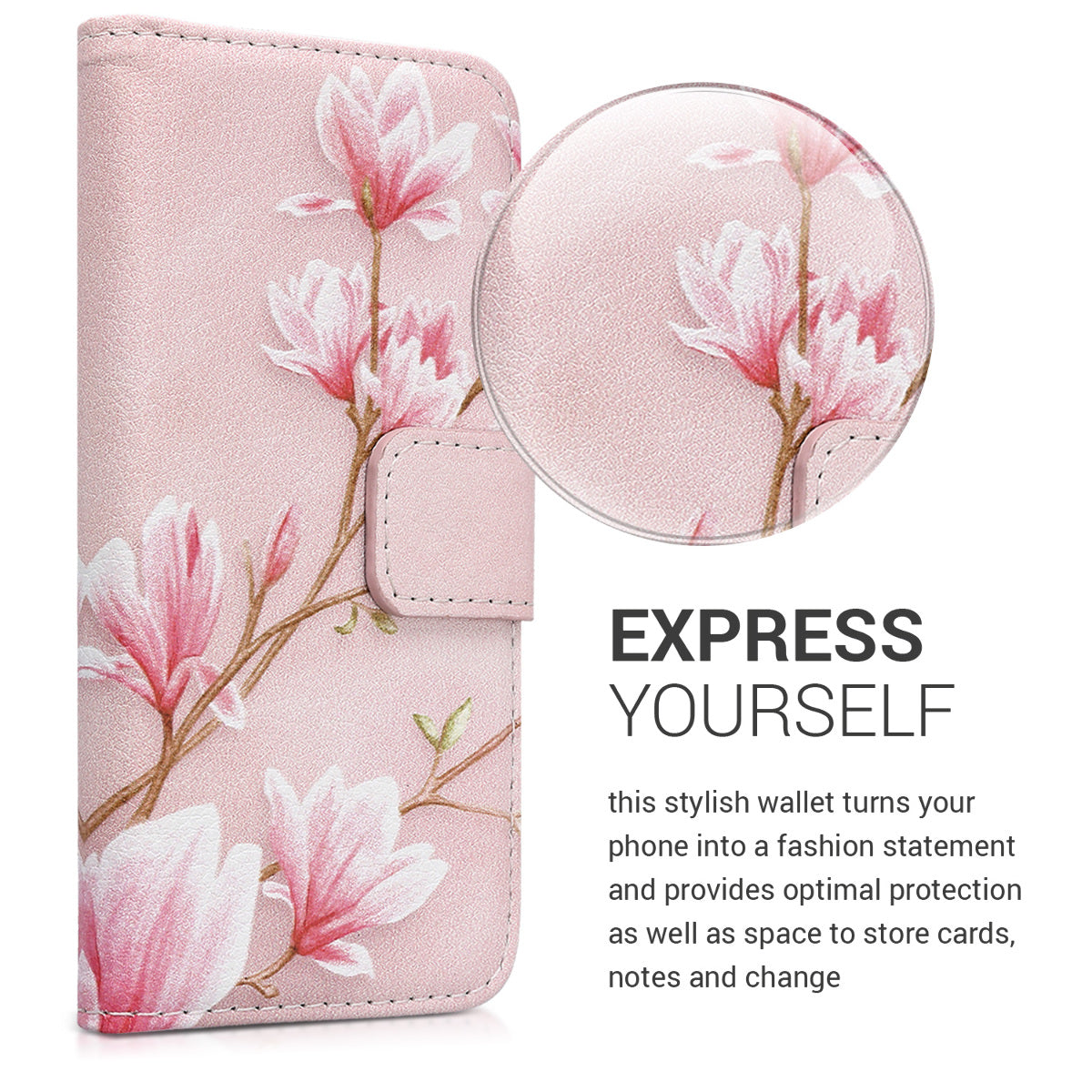 kwmobile Wallet Case Compatible with Apple iPhone SE (1st Gen 2016) / iPhone 5 / iPhone 5S Case - Cover with Stand and Card Slots - Vines Butterfly