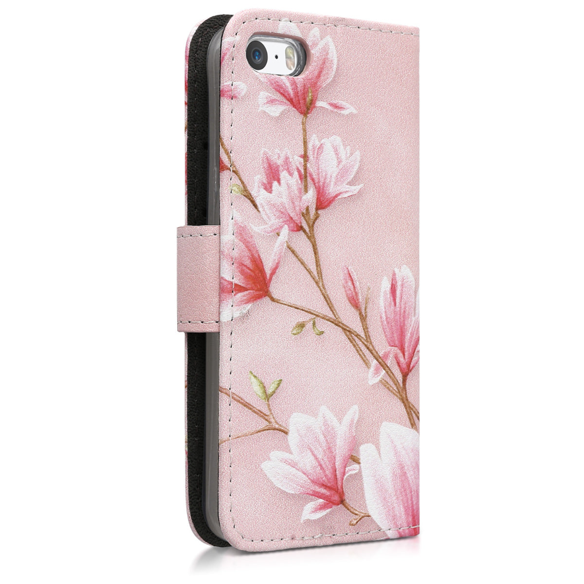 kwmobile Wallet Case Compatible with Apple iPhone SE (1st Gen 2016) / iPhone 5 / iPhone 5S Case - Cover with Stand and Card Slots - Vines Butterfly