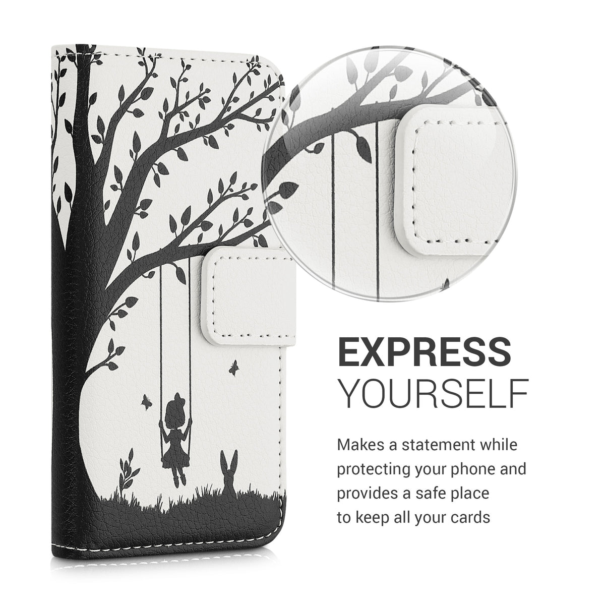 kwmobile Wallet Case Compatible with Apple iPhone SE (1st Gen 2016) / iPhone 5 / iPhone 5S Case - Cover with Stand and Card Slots - Vines Butterfly