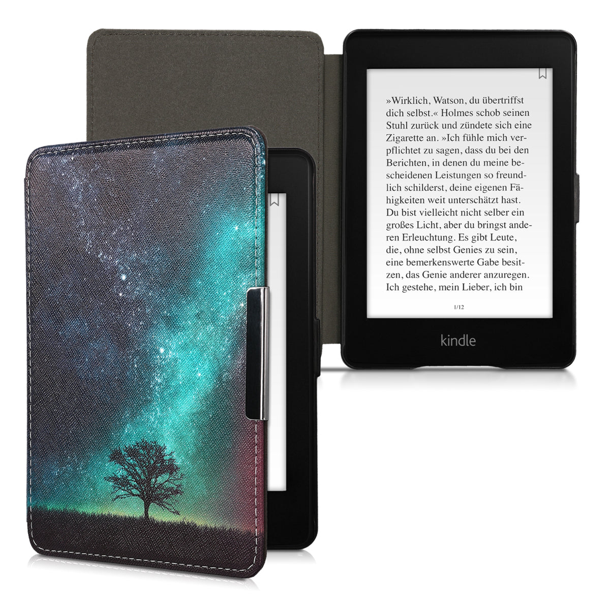 kwmobile Protective Case for Amazon Kindle Paperwhite Cover - eReader Flip Case with Auto Sleep Function - Galaxy Tree Meadow
