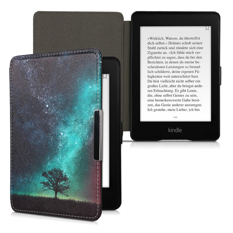 kwmobile Protective Case for Amazon Kindle Paperwhite Cover - eReader Flip Case with Auto Sleep Function - Galaxy Tree Meadow
