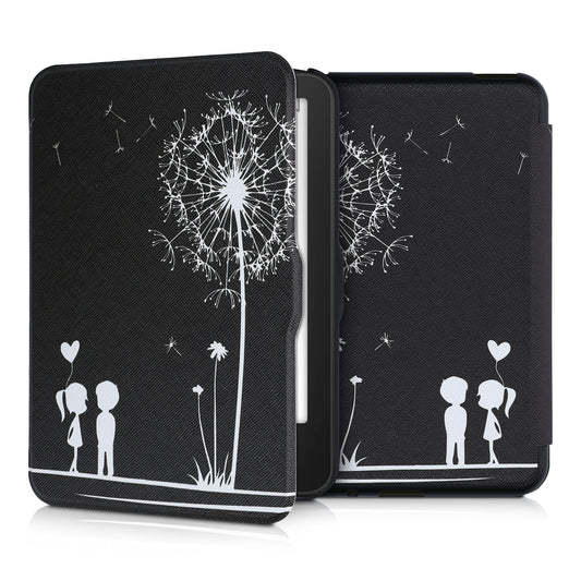 kwmobile Schutzhülle für Tolino Vision 1 / 2 / 3 / 4 HD Hülle - eReader Flip Case mit Auto Sleep Funktion - Pusteblume Love mit Weiß Schwarz Weiß  [dsg12]