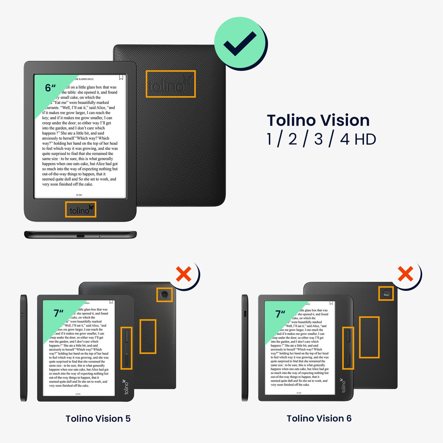 kwmobile Case for Tolino Vision 1 / 2 / 3 / 4 HD - eReader Flip Case with Auto Sleep Function