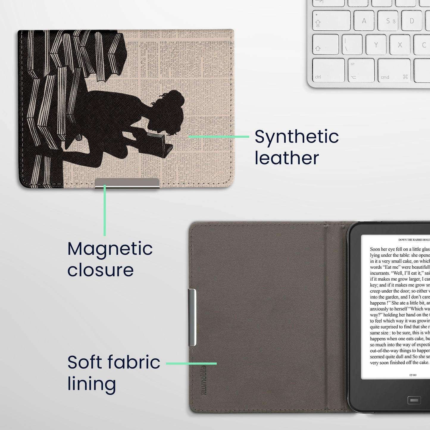 kwmobile Case for Tolino Vision 1 / 2 / 3 / 4 HD - eReader Flip Case with Auto Sleep Function
