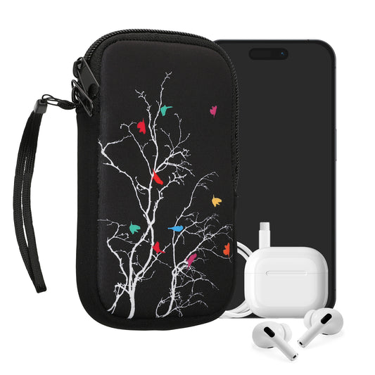 kwmobile Smartphone Pouch - Phone Bag Case Cover Protective Sleeve - Birds Branch - 15.2 x 8.3 cm Inner Dimensions