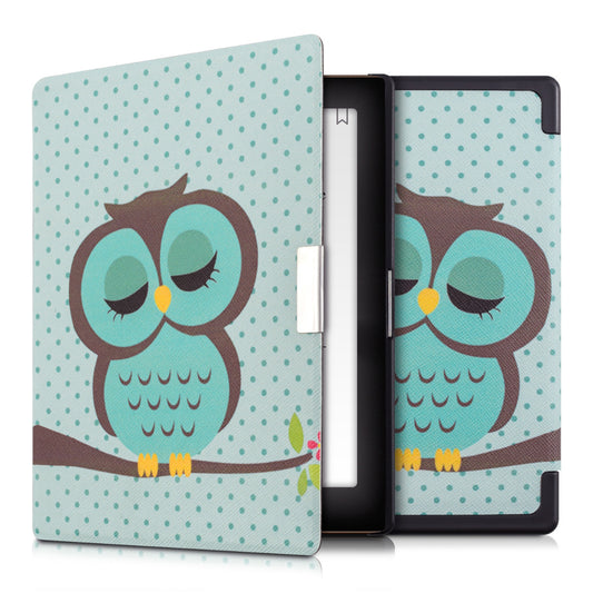 kwmobile Cover for Kobo Aura Edition 1 Case - eReader Flip Case with Auto Sleep Function - Owl Sleeping with Brown Mint Green