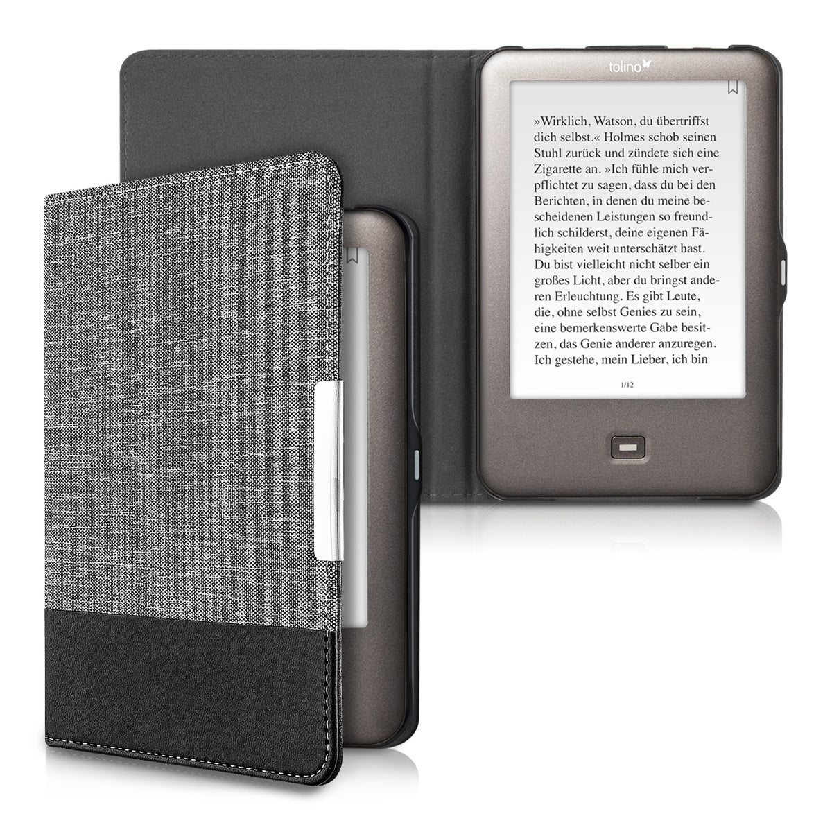 Tolino Shine (2013) eReader Case Grey and Black Canvas