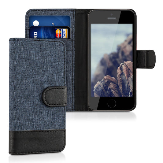 kwmobile Wallet Case compatible with Apple iPhone SE (1st Gen 2016) / iPhone 5 / iPhone 5S - Stand Case - Phone Cover Card Slots Black