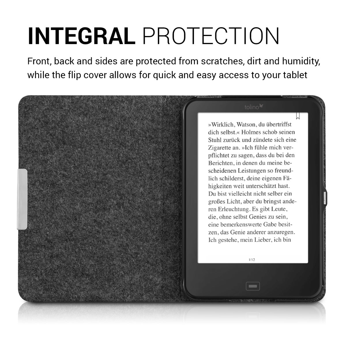 Tolino Shine 2 HD eReader Case Dark Grey Felt
