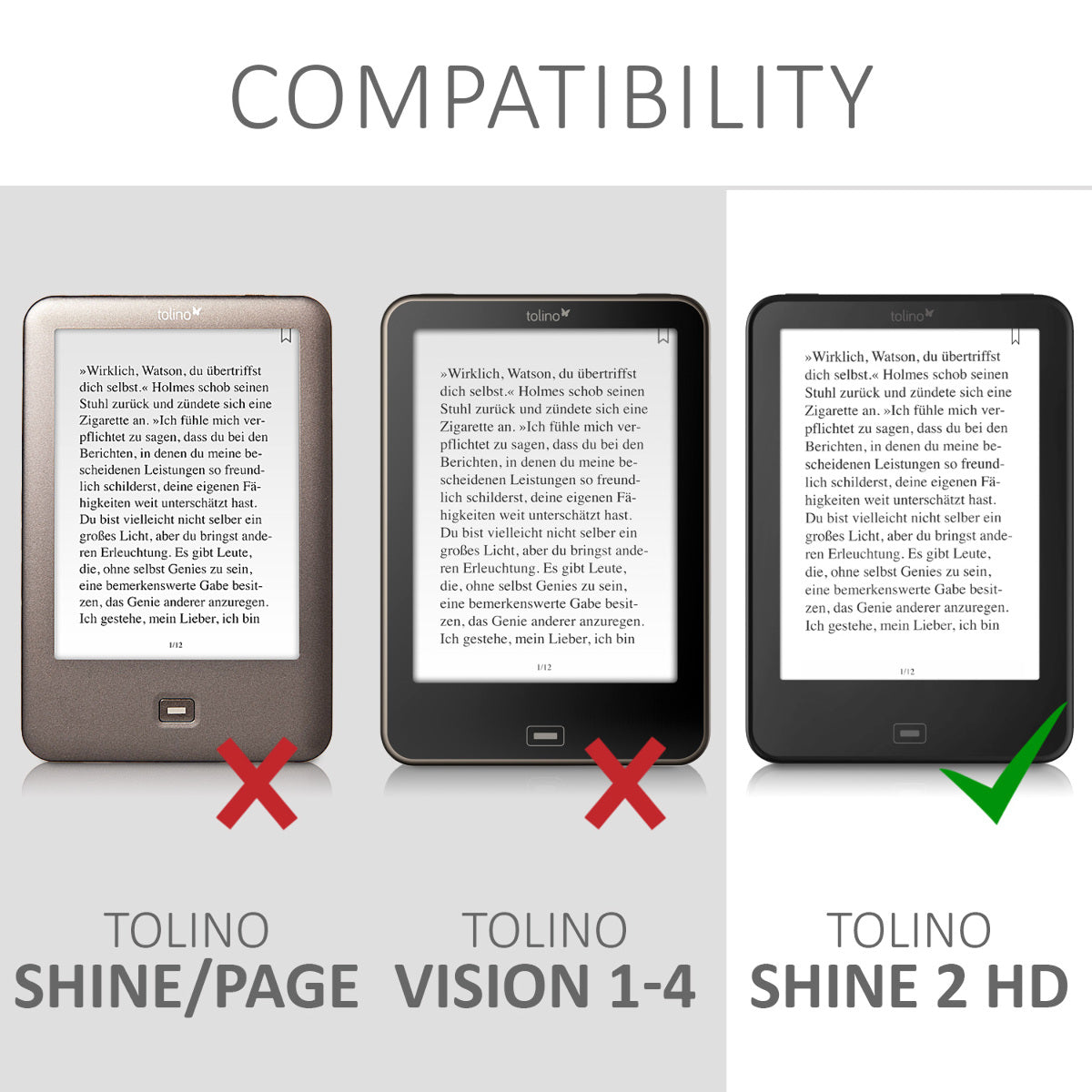 kwmobile Protective Case for Tolino Shine 2 HD Cover - eReader Flip Case with Auto Sleep Function