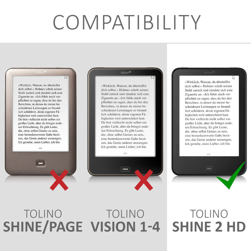 kwmobile Protective Case for Tolino Shine 2 HD Cover - eReader Flip Case with Auto Sleep Function