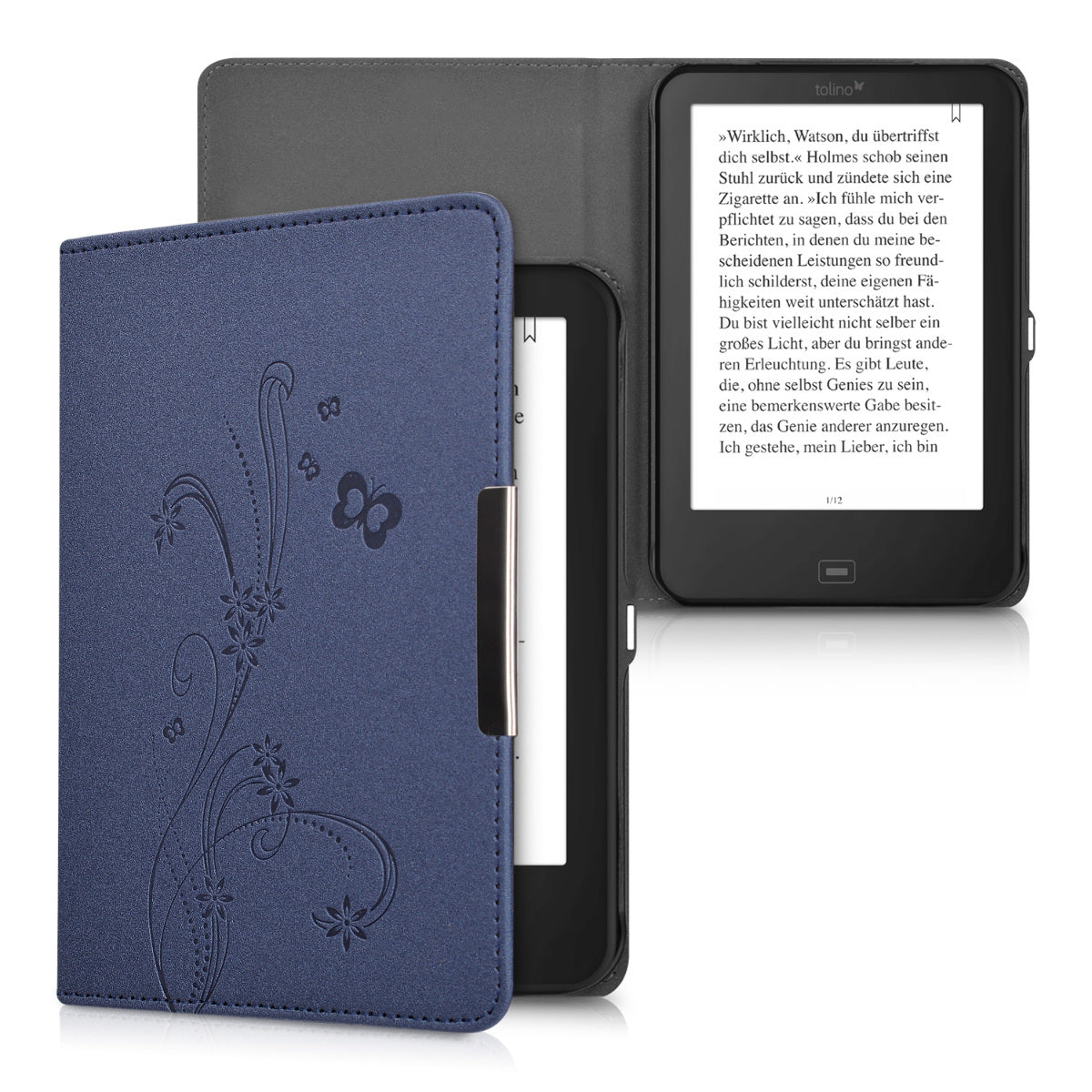 kwmobile Case for Tolino Shine 2 HD Cover - eReader Flip Case with Auto Sleep Function - Vines Butterfly