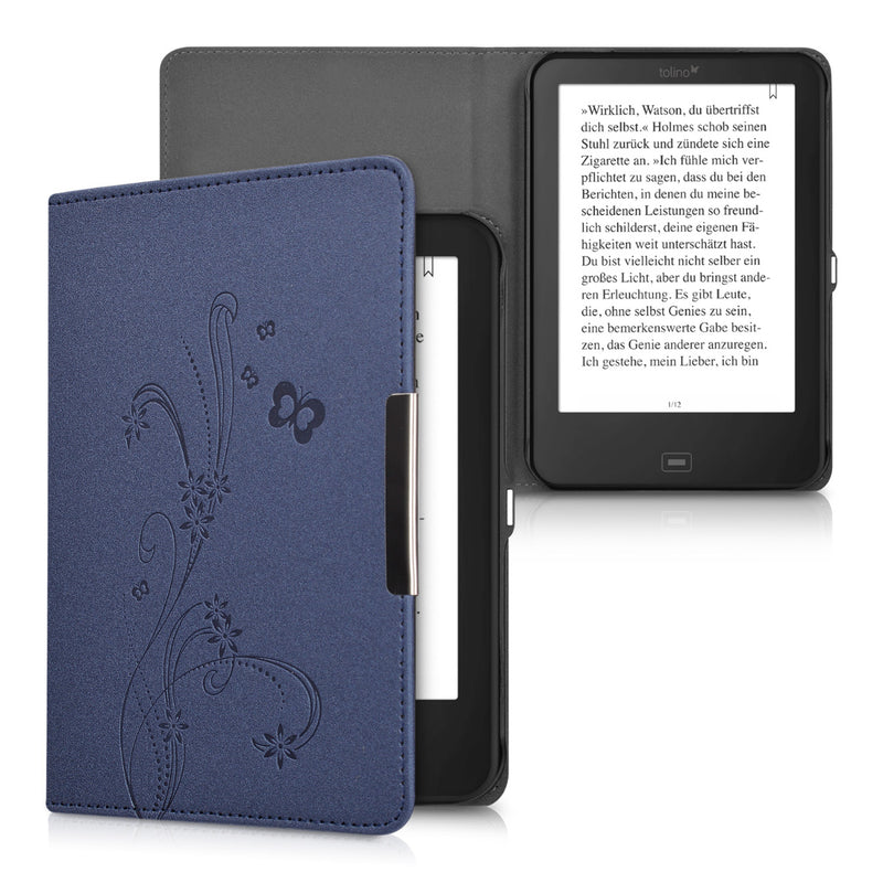 kwmobile Case for Tolino Shine 2 HD Cover - eReader Flip Case with Auto Sleep Function - Vines Butterfly