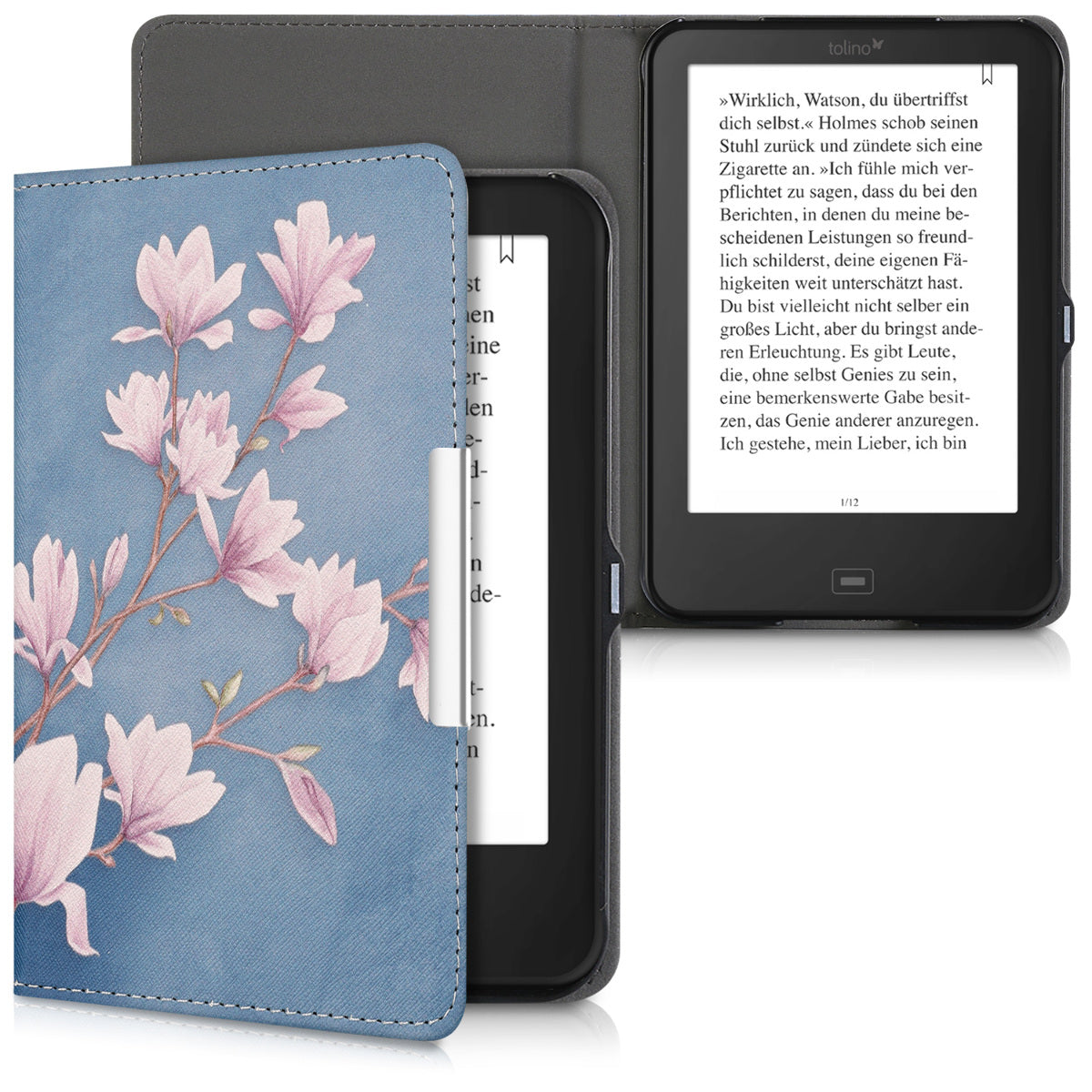 kwmobile Case for Tolino Shine 2 HD Cover - eReader Flip Case with Auto Sleep Function - Vines Butterfly