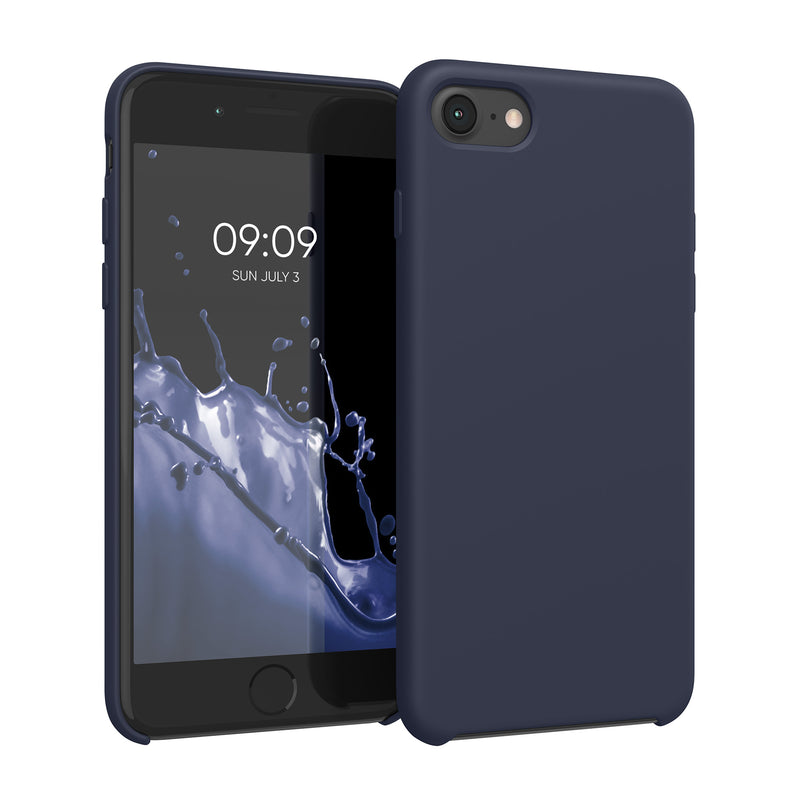 kwmobile Handyhülle für Apple iPhone SE (2022 / 2020) / iPhone 8 / 7 Hülle - Case Silikon - Kabelloses Laden - Schutzhülle Cover in Dunkelblau matt Dunkelblau matt  