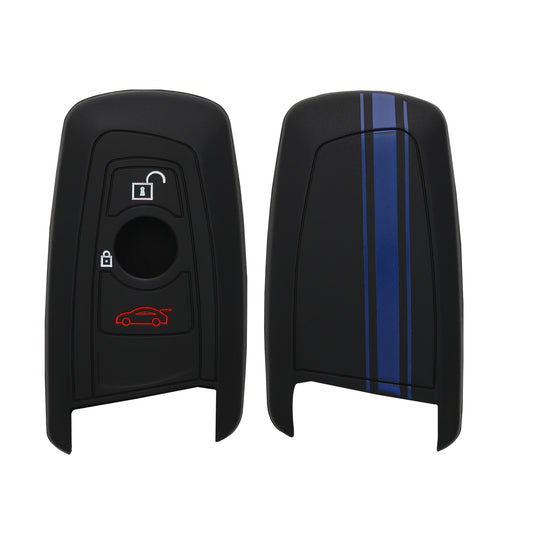 kwmobile Car Key Cover Compatible with BMW 3-Button Keyless Go Car Key - Case Rally Stripes Sidelines Black