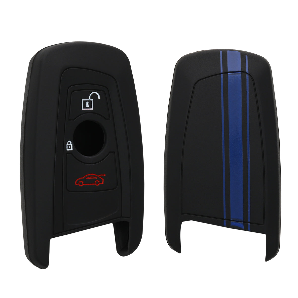 kwmobile Car Key Cover Compatible with BMW 3-Button Keyless Go Car Key - Case Rally Stripes Sidelines Black
