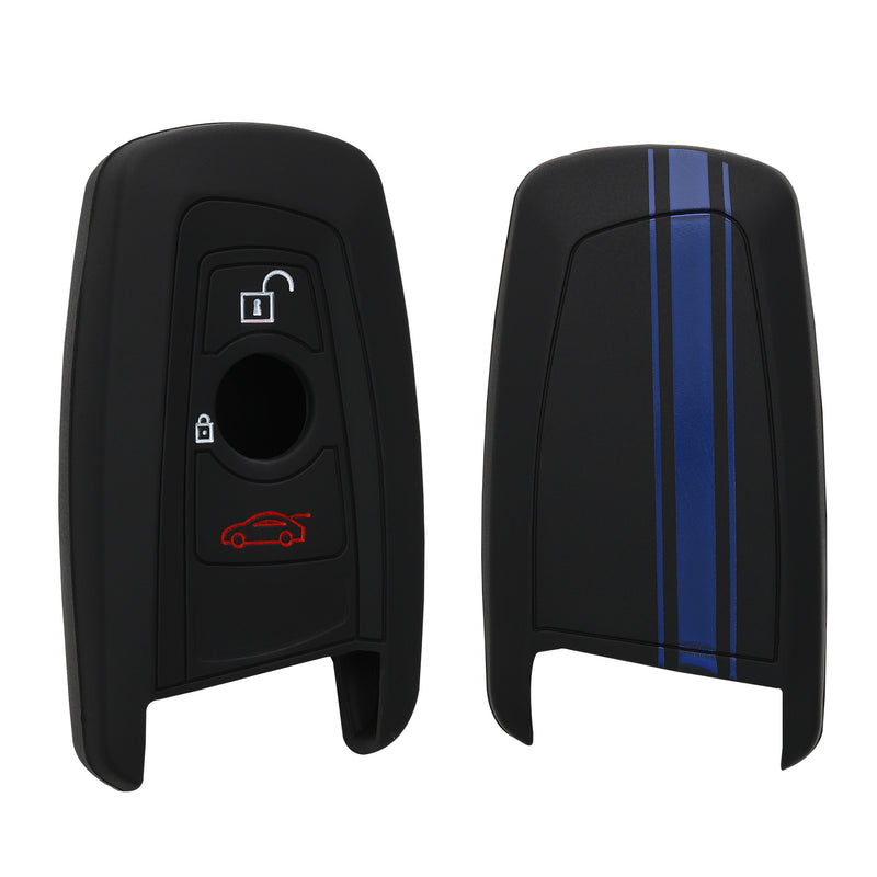 kwmobile Car Key Cover Compatible with BMW 3-Button Keyless Go Car Key - Case Rally Stripes Sidelines Black
