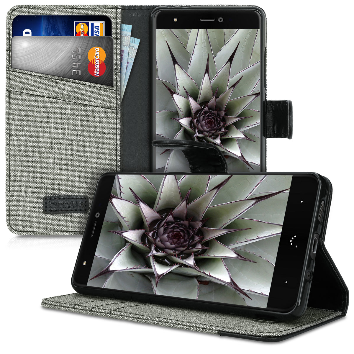 kwmobile Wallet Case compatible with bq Aquaris X / X Pro - Phone Cover with Stand - Card Slots