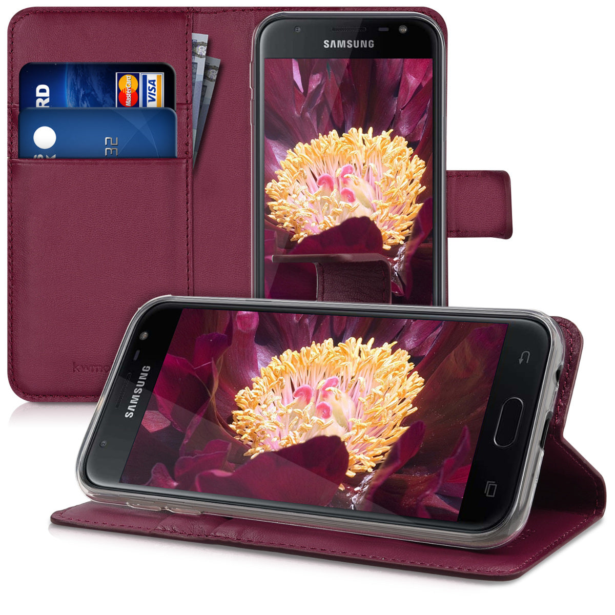 kwmobile Case compatible with Samsung Galaxy J3 (2017) DUOS Faux Leather Wallet Case with Card Slots