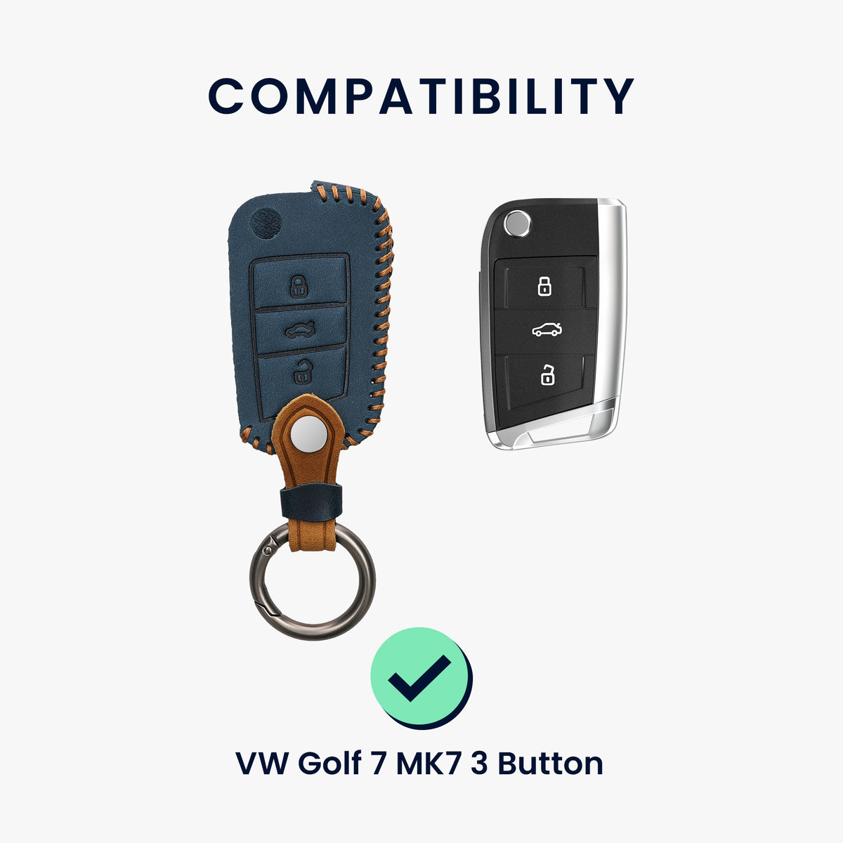 Faux Leather Cover compatible with VW Golf 7 MK7 Car Key