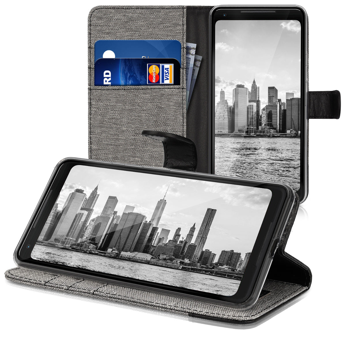 kwmobile Wallet Case Compatible with Google Pixel 2 XL - Phone Cover with Stand - Card Slots