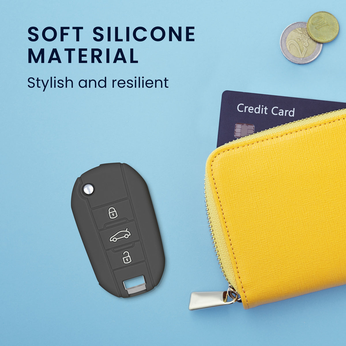 Silicone Car Key Cover for Peugeot Citroen 3-Button Flip Key
