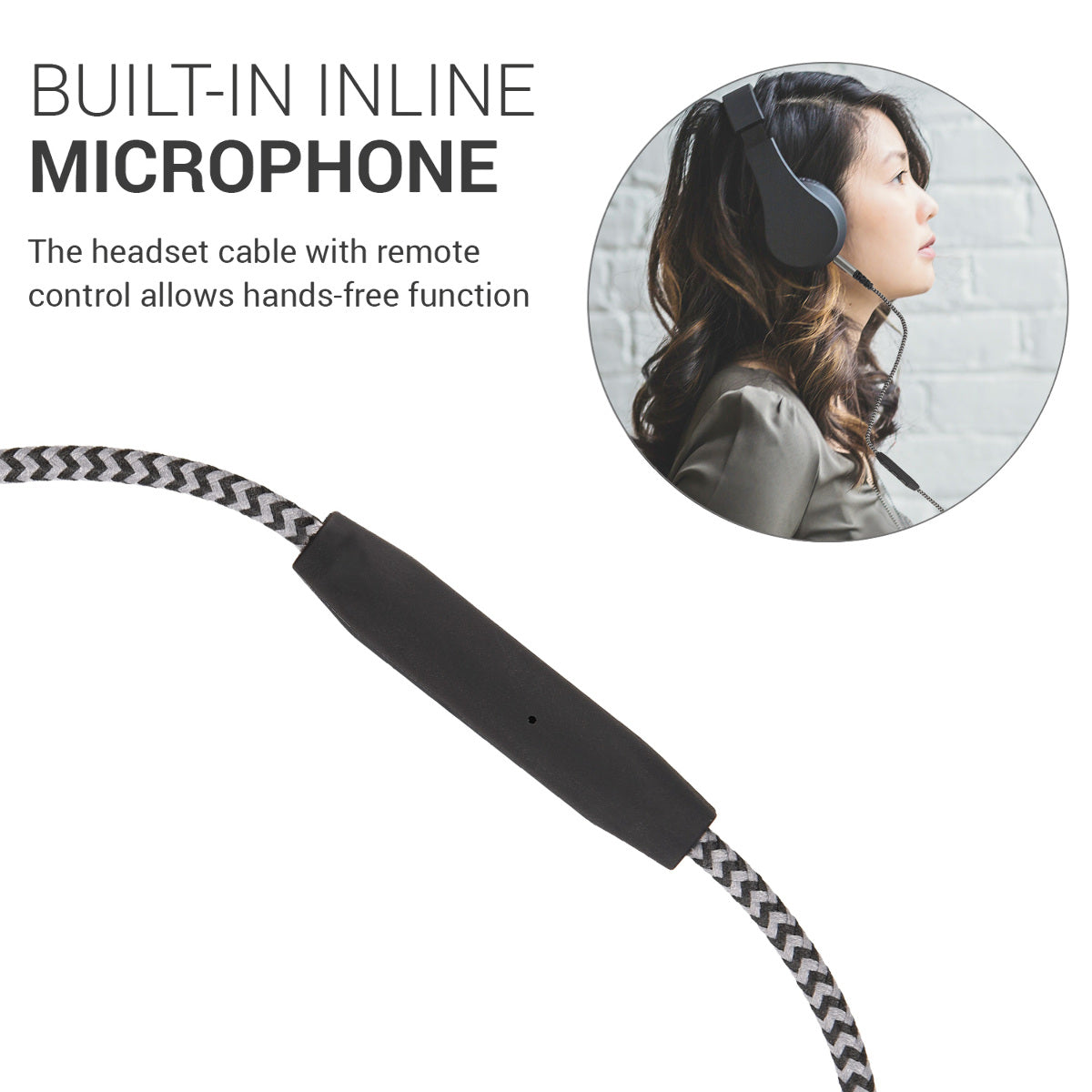 kwmobile Kopfhörerkabel für Over-Ear-Kopfhörer - Ersatz Kabel 150 cm Mikrofon Lautstärkeregler - 3.5mm Klinke