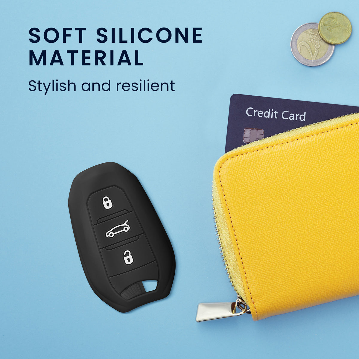 kwmobile Car Key Cover compatible with Peugeot Citroen 3-Button Smart Key (Keyless Go only)