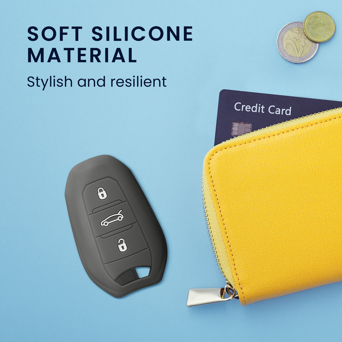 kwmobile Car Key Cover compatible with Peugeot Citroen 3-Button Smart Key (Keyless Go only)