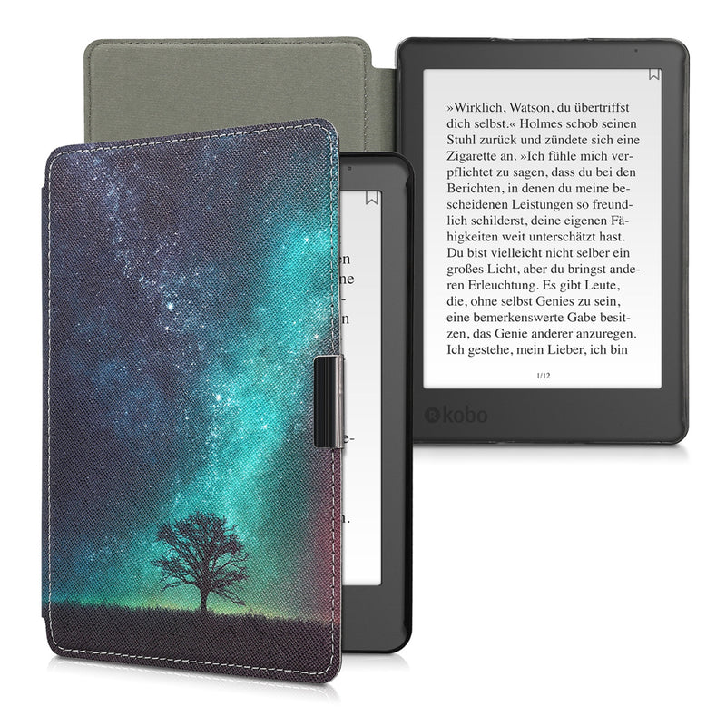 kwmobile Case for Kobo Aura Edition 2 - eReader Flip Cover with Auto Sleep Function - Galaxy Tree Meadow