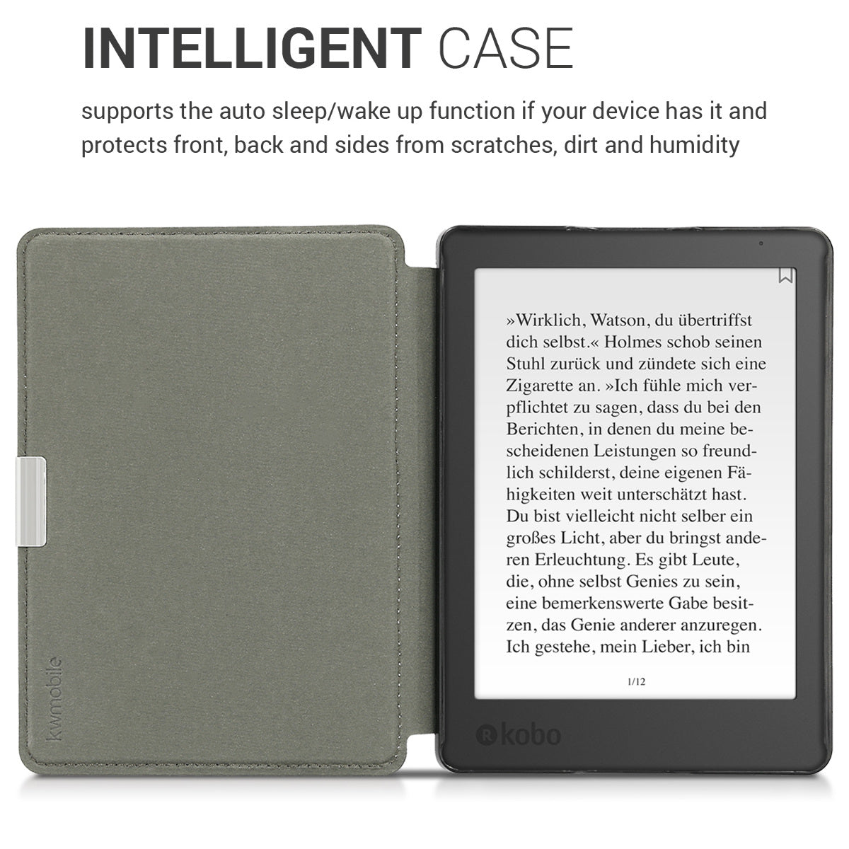kwmobile Case for Kobo Aura Edition 2 - eReader Flip Cover with Auto Sleep Function - Galaxy Tree Meadow